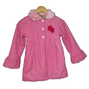 Penelope Mack Pink Faux Fur Coat Jacket Girl 6X Pink Cotton Rosette Fancy Dressy
